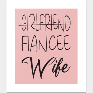 Girlfriend Fiancee Wife Shirt,Just Married Shirt,Wifey Shirt,strikethrough Fiance text design ,Honeymoon Shirt,Christmas Gift for Wife,Cotton Anniversary Posters and Art